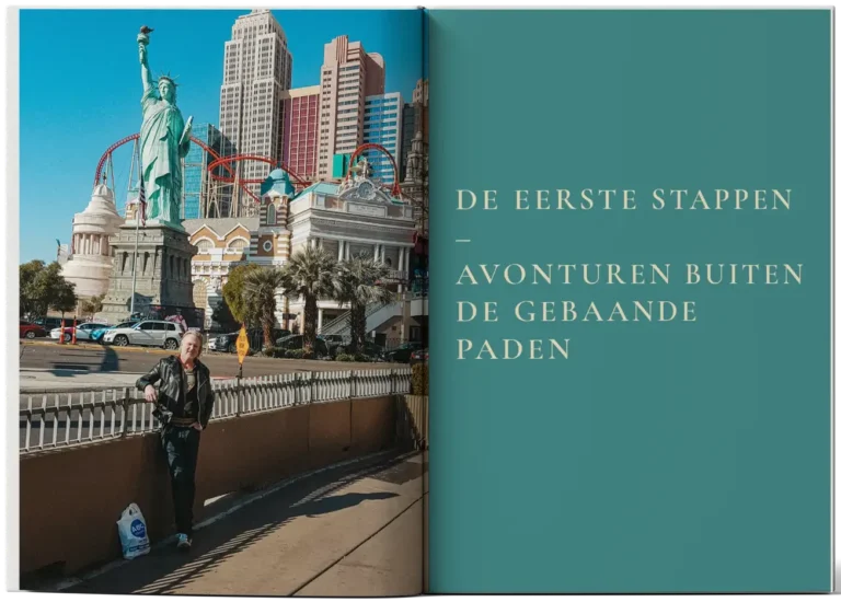 Titelpagina van het boek-de eerste stappen. Links een foto van Gerjan en rechts de tekst.